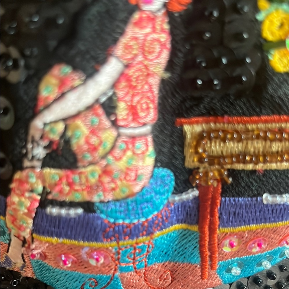 Black Sequin Embroidered Cap - image 5